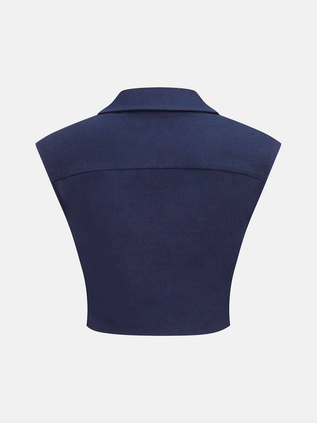 Twist-Front Cropped Sleeveless Cotton Linen Blouse