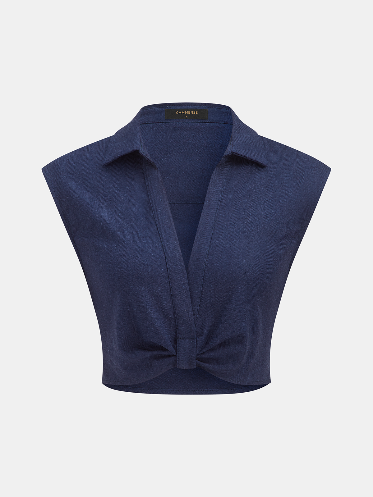 Twist-Front Cropped Sleeveless Cotton Linen Blouse