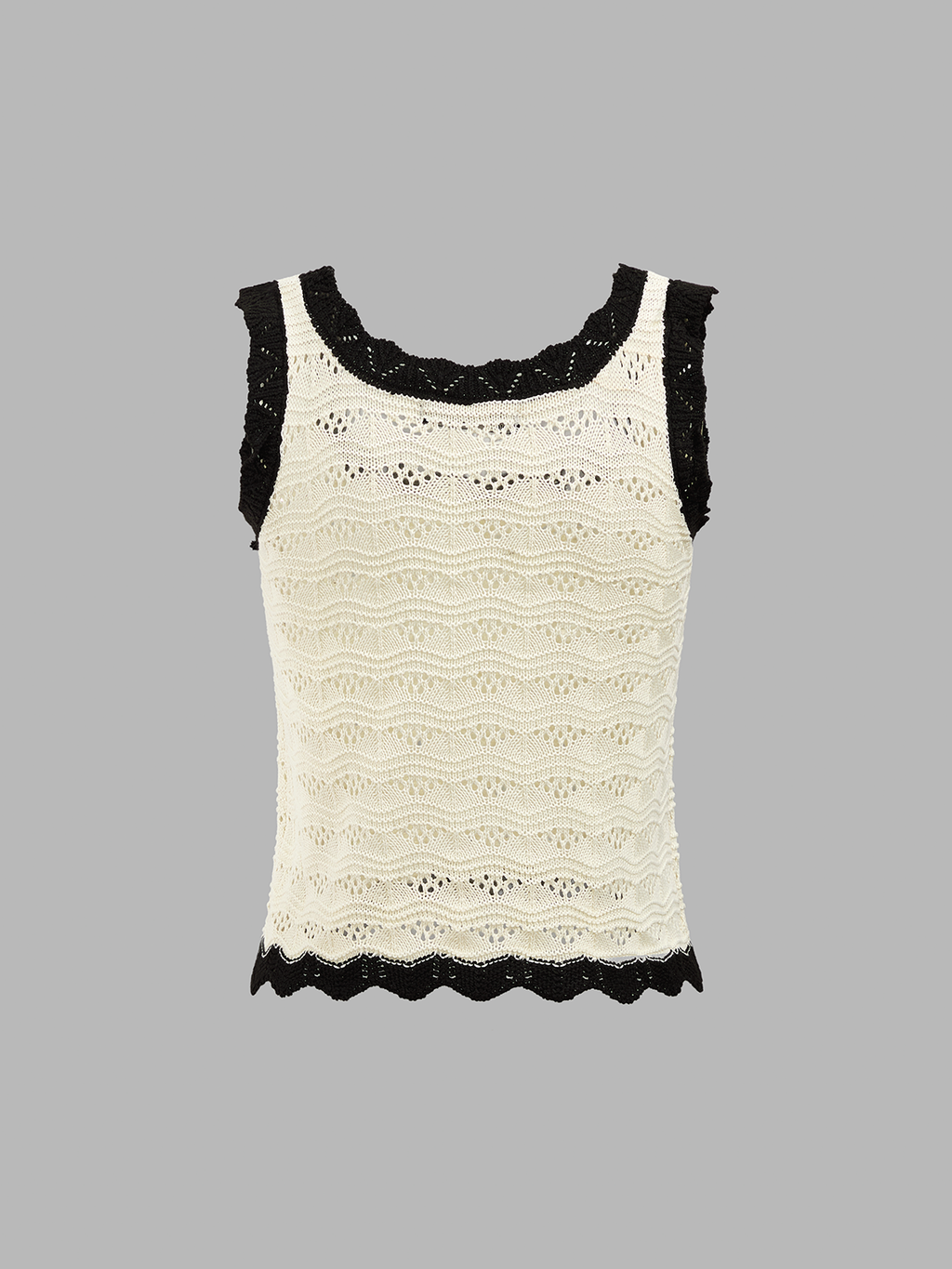 Contrast Trim Crochet Knit Top & Midi Skirt Set