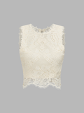 Semi-Sheer Floral Lace Tank Top