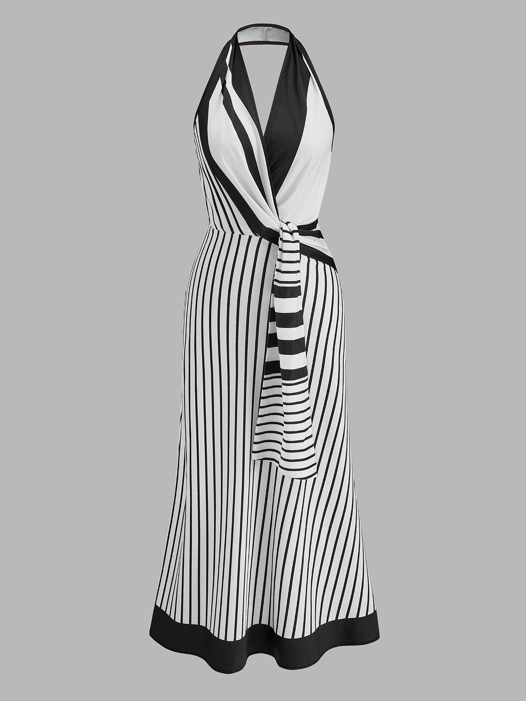 Striped Halter Wrap Maxi Dress