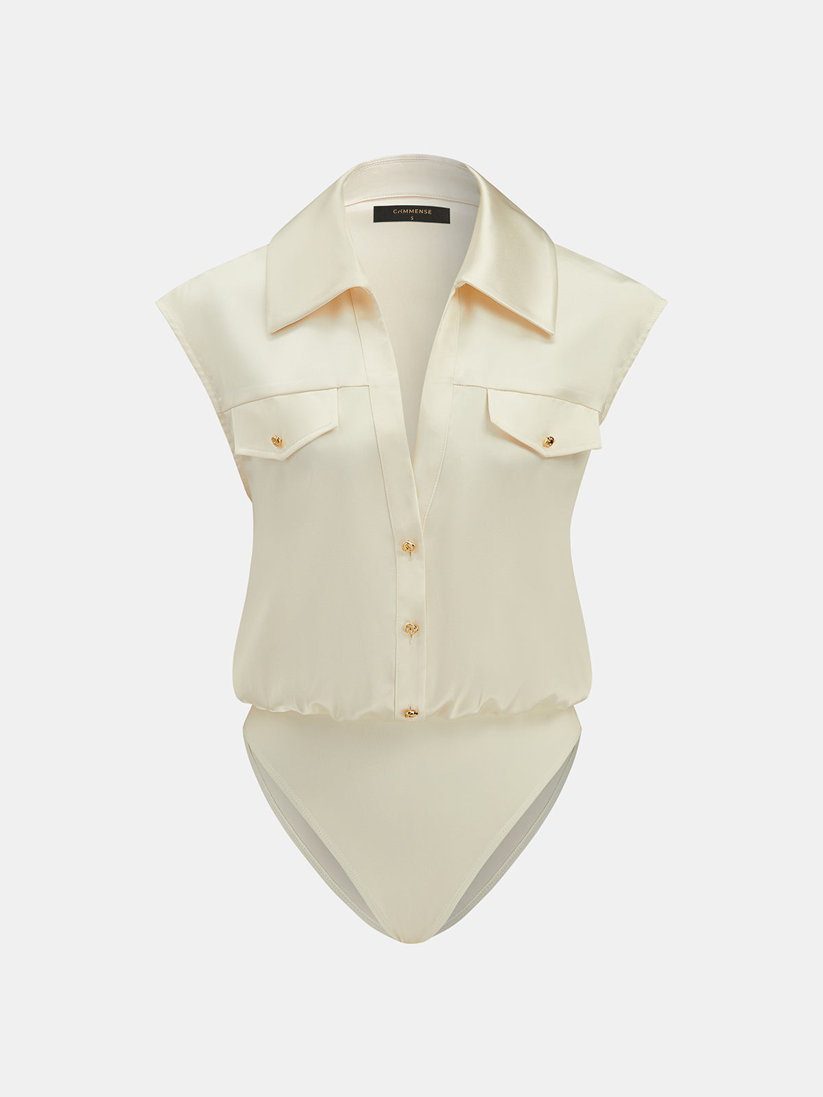 Satin Sleeveless Metal Button Shirt Bodysuit