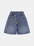 High-Waisted Asymmetric Waistband Denim Shorts