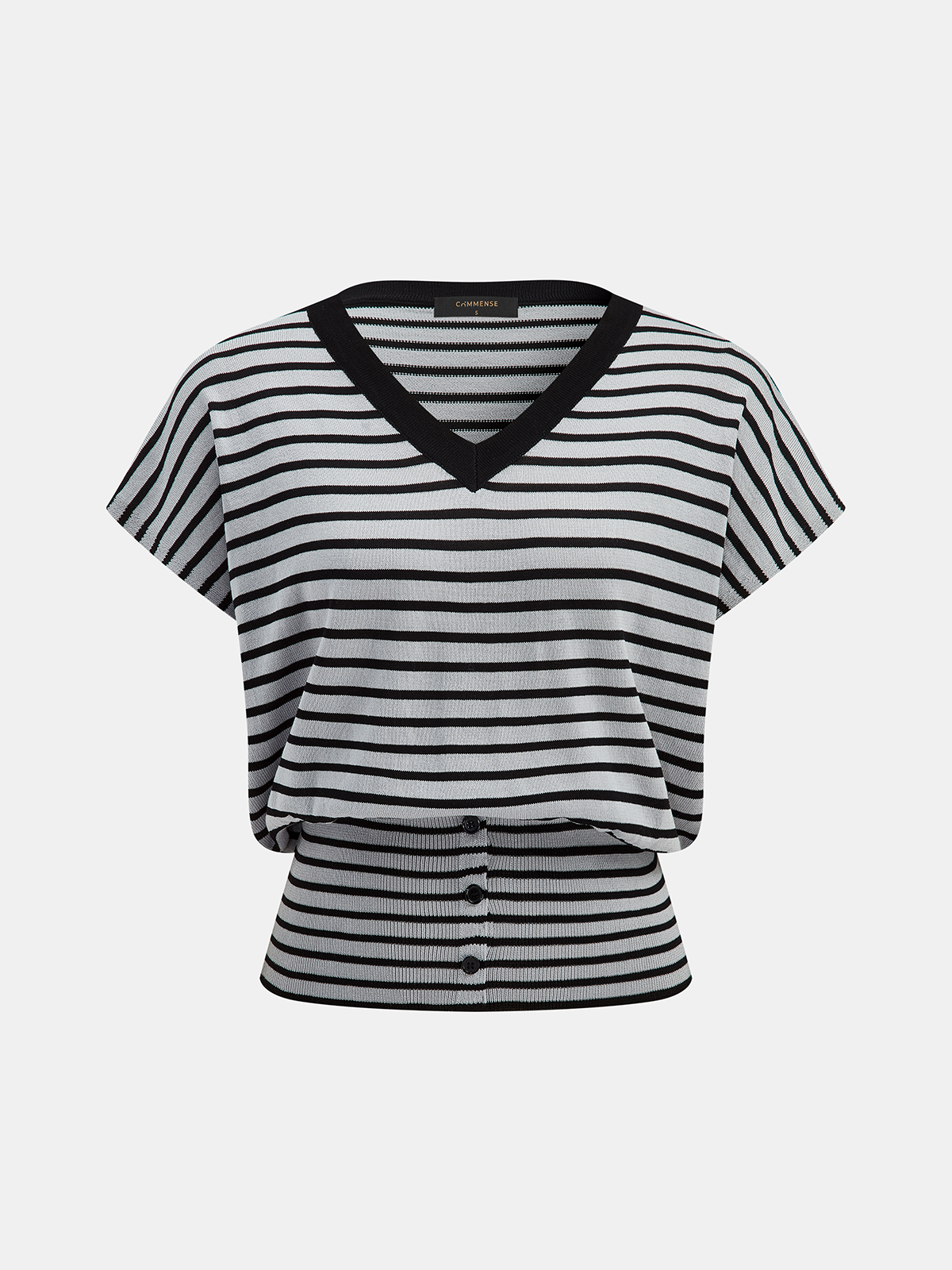 Striped V Neck Short Sleeve Knit Top
