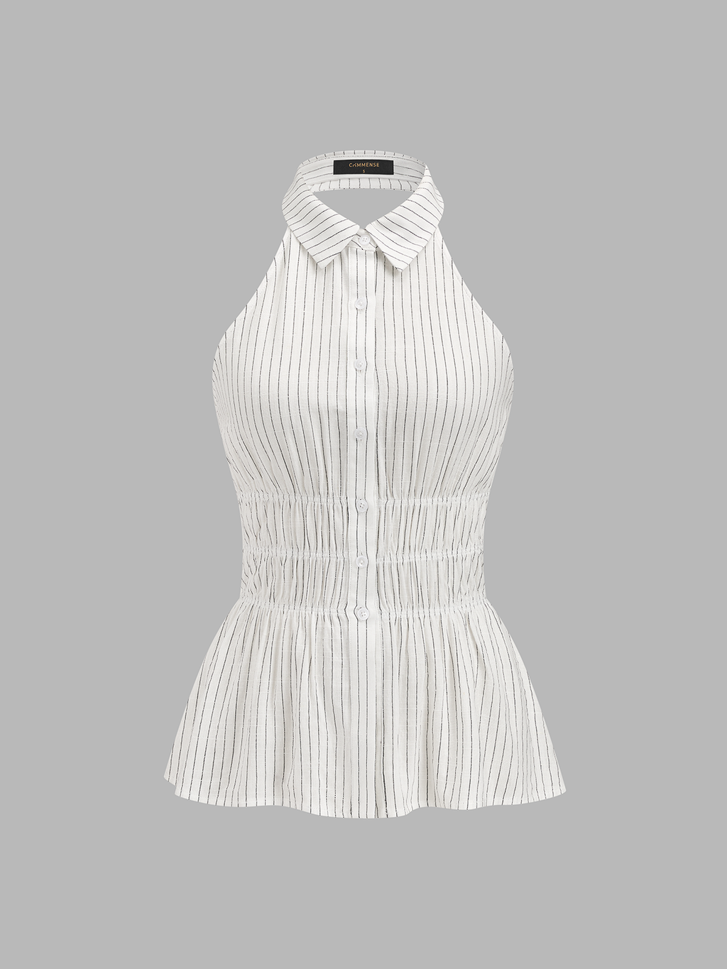 Linen Blend Striped Smocked Halter Blouse