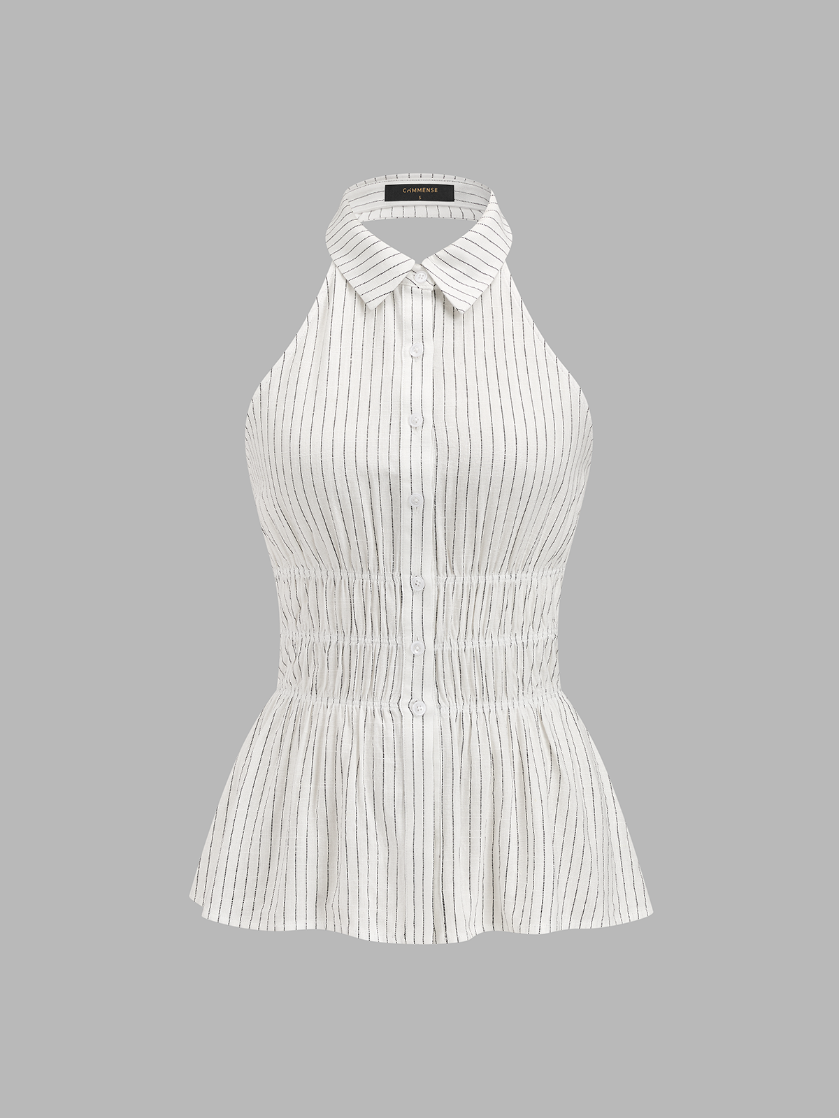 Linen Blend Striped Smocked Halter Blouse