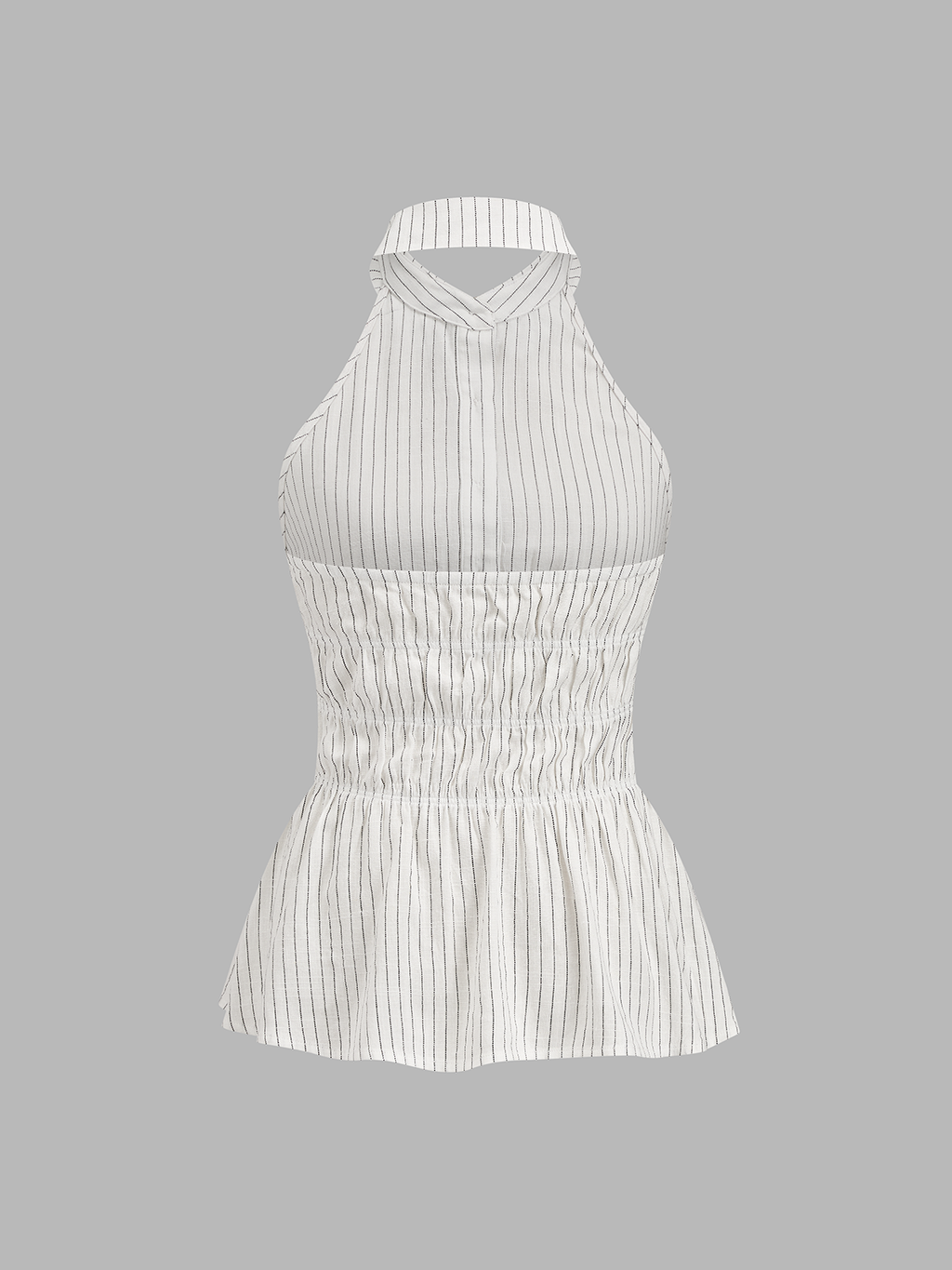 Linen Blend Striped Smocked Halter Blouse