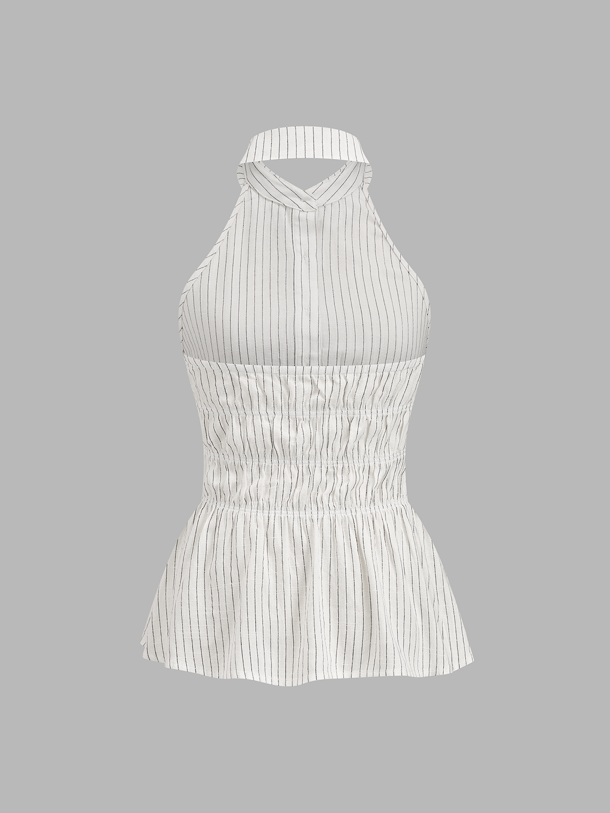 Linen Blend Striped Smocked Halter Blouse