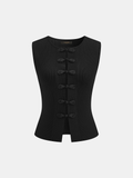 Frog Button Ribbed Knit Vest