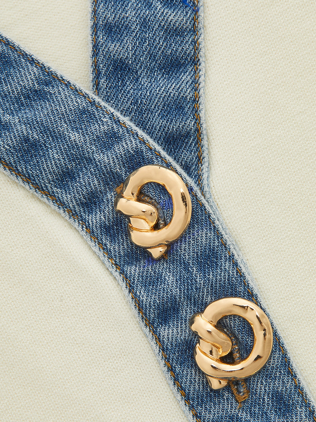 Cinched-Waist Denim-Collar Knit Vest