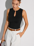 Ribbed Knit Notch Neck Tank Top