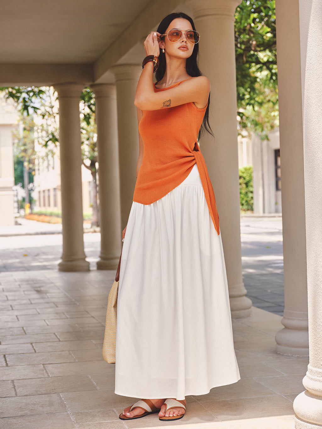 Side Tie Asymmetric Knit Tank Top