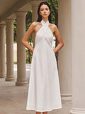Cotton Linen Cross Halter Maxi Dress