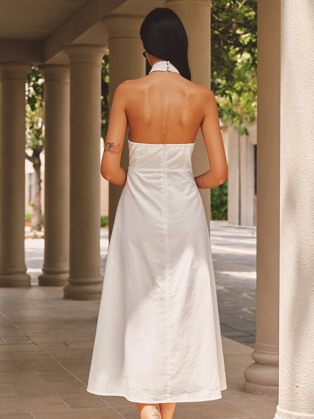 Cotton Linen Cross Halter Maxi Dress