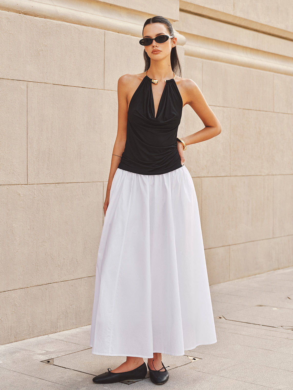 Metal Choker Cowl Neck Halter Top