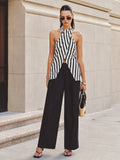 Halter Striped Split Hem Top & Pants Set