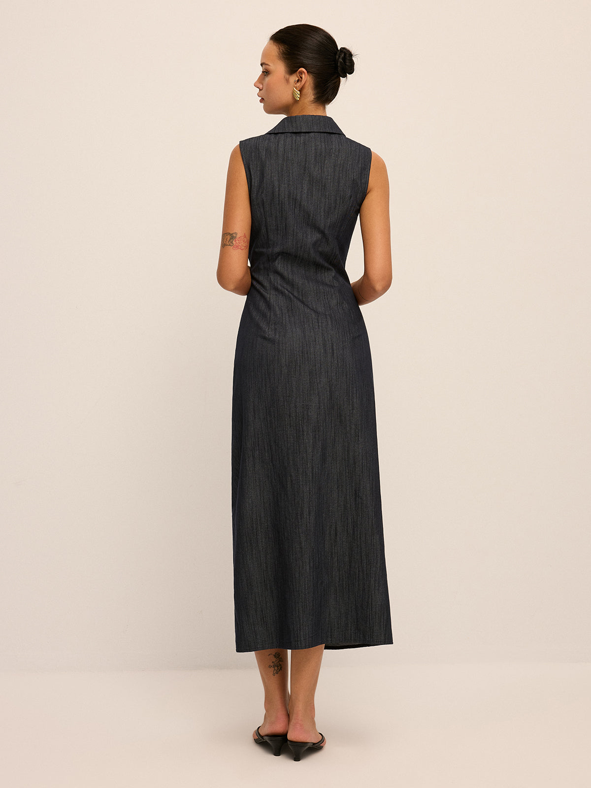 Denim Twist-Front Sleeveless Shirt Dress