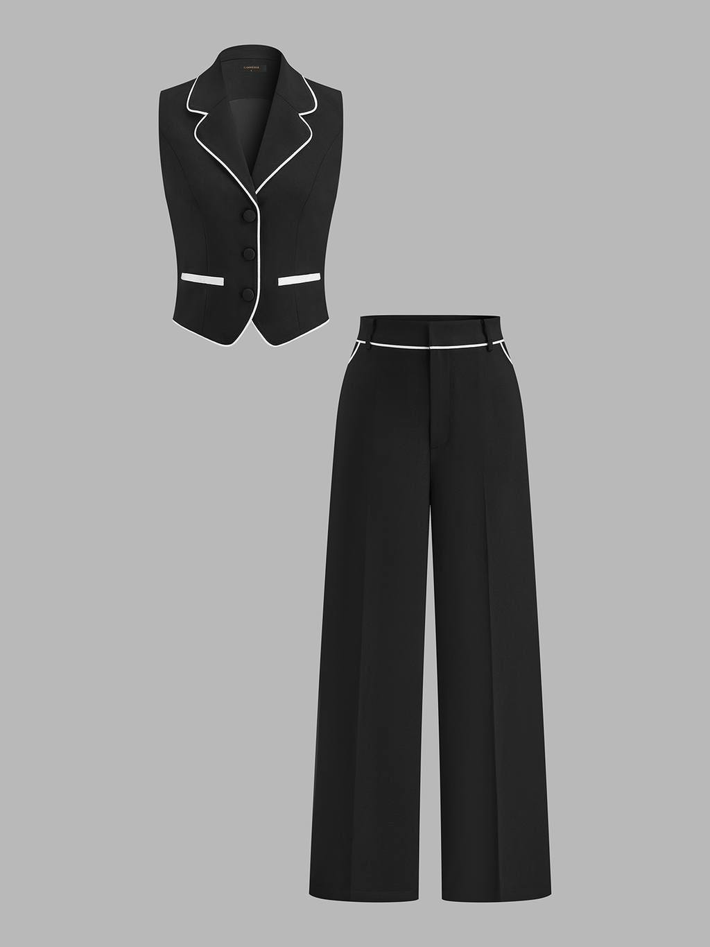 Contrast Piping Blazer Vest & Pants Set