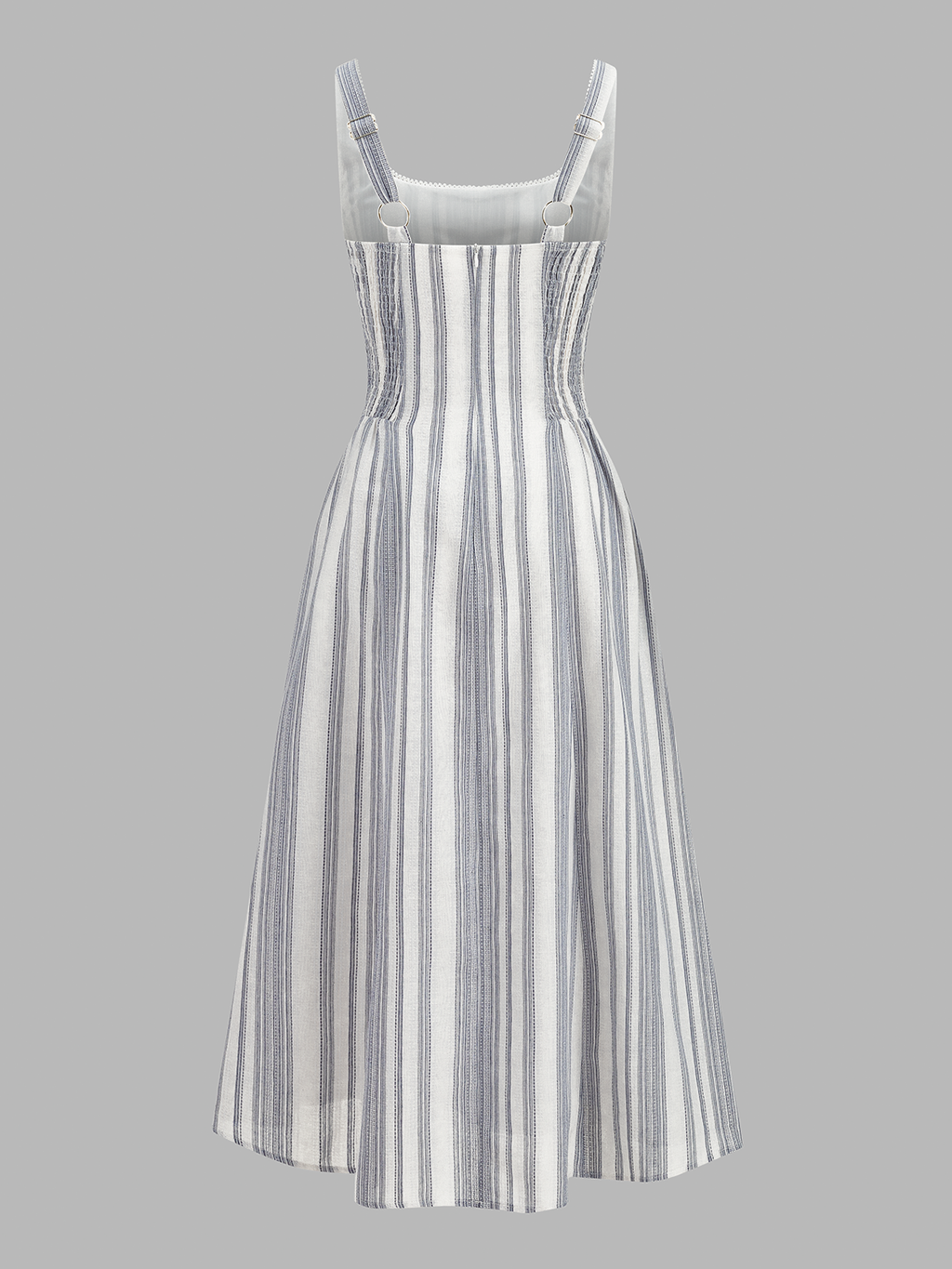 Lace Trim Square Neck Striped Midi Dress