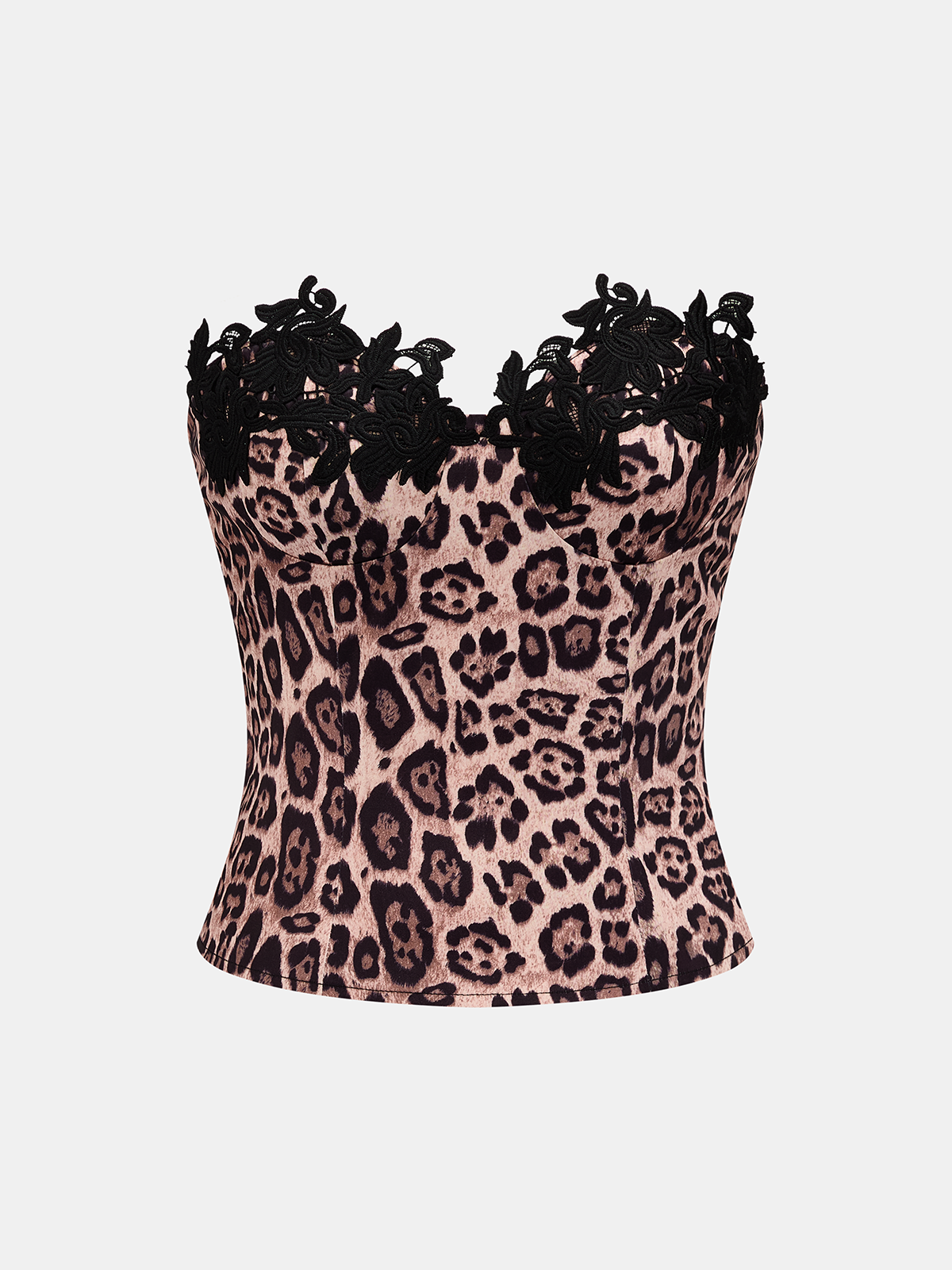 Leopard Print Lace Trim Strapless Corset Top