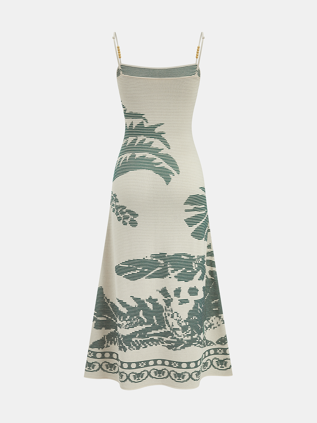 Bead Strap Palm Jacquard Knit Midi Dress