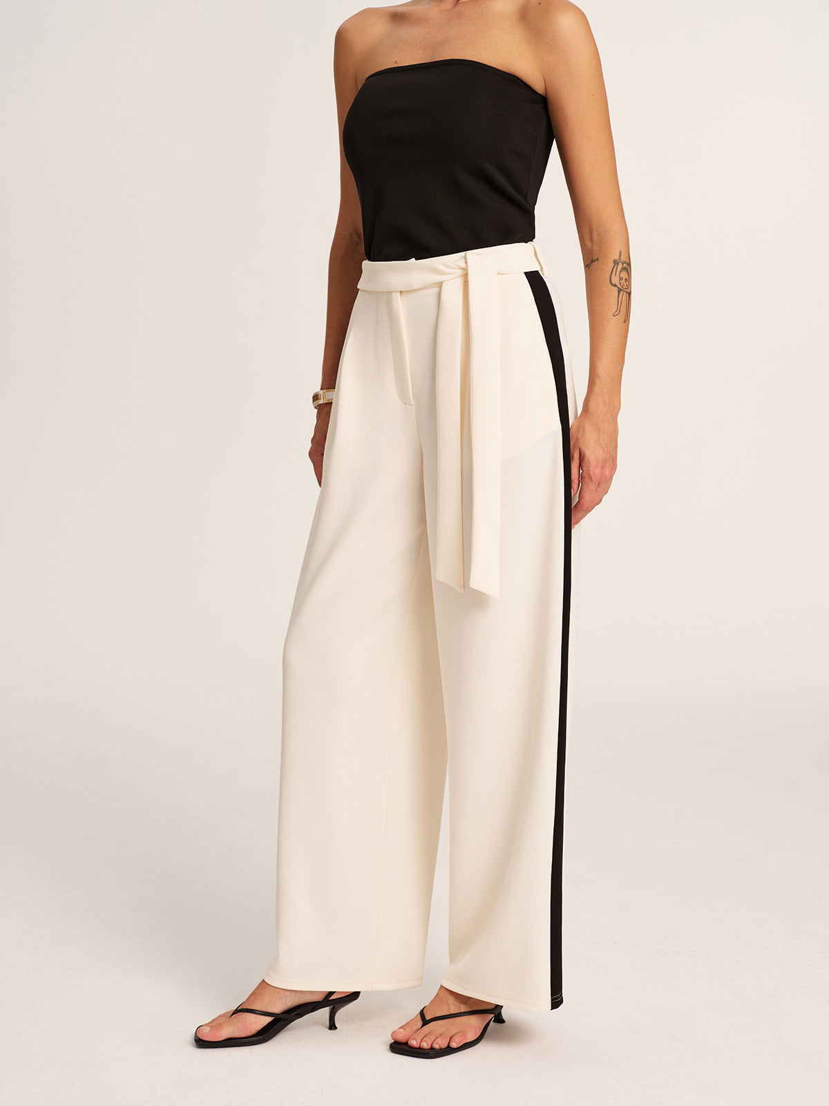 Halter Top & Side-Stripe Belted Pants Set