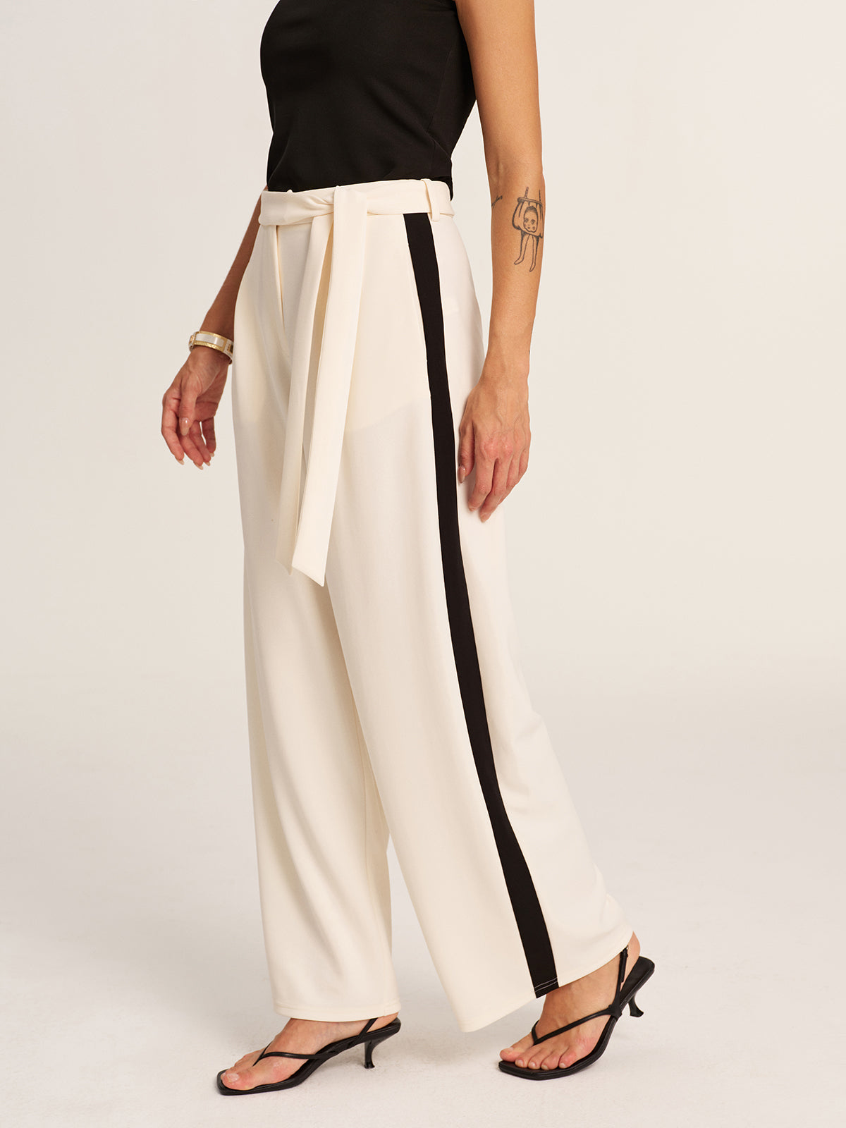 Halter Top & Side-Stripe Belted Pants Set
