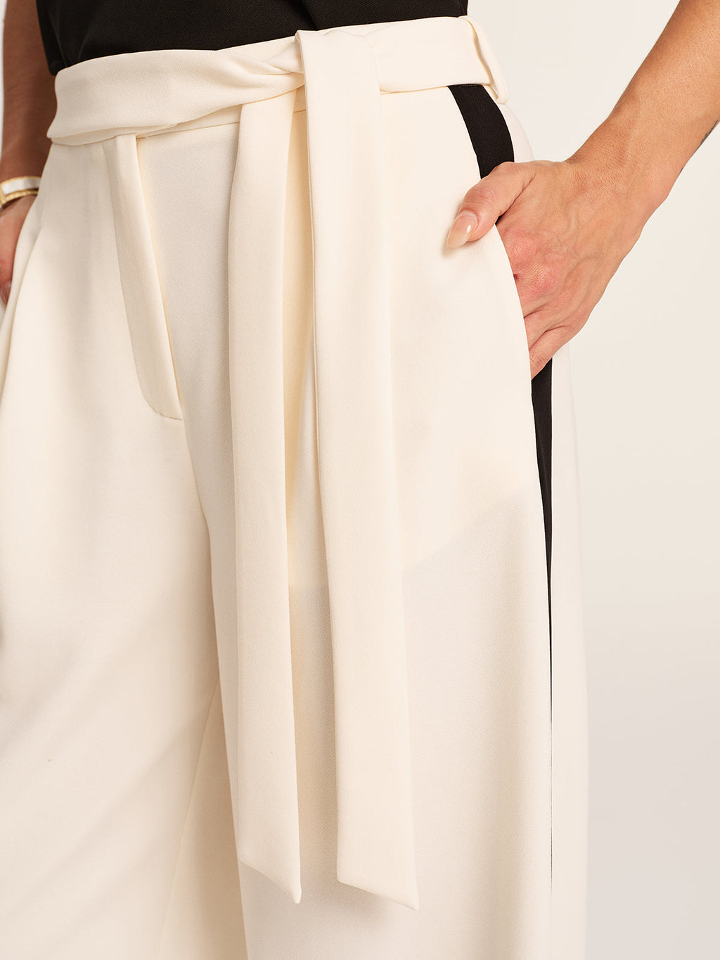 Halter Top & Side-Stripe Belted Pants Set