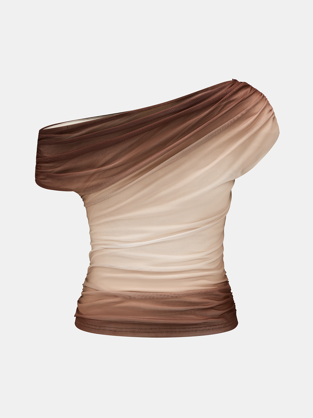 Gradient Mesh Off-Shoulder Ruched Top