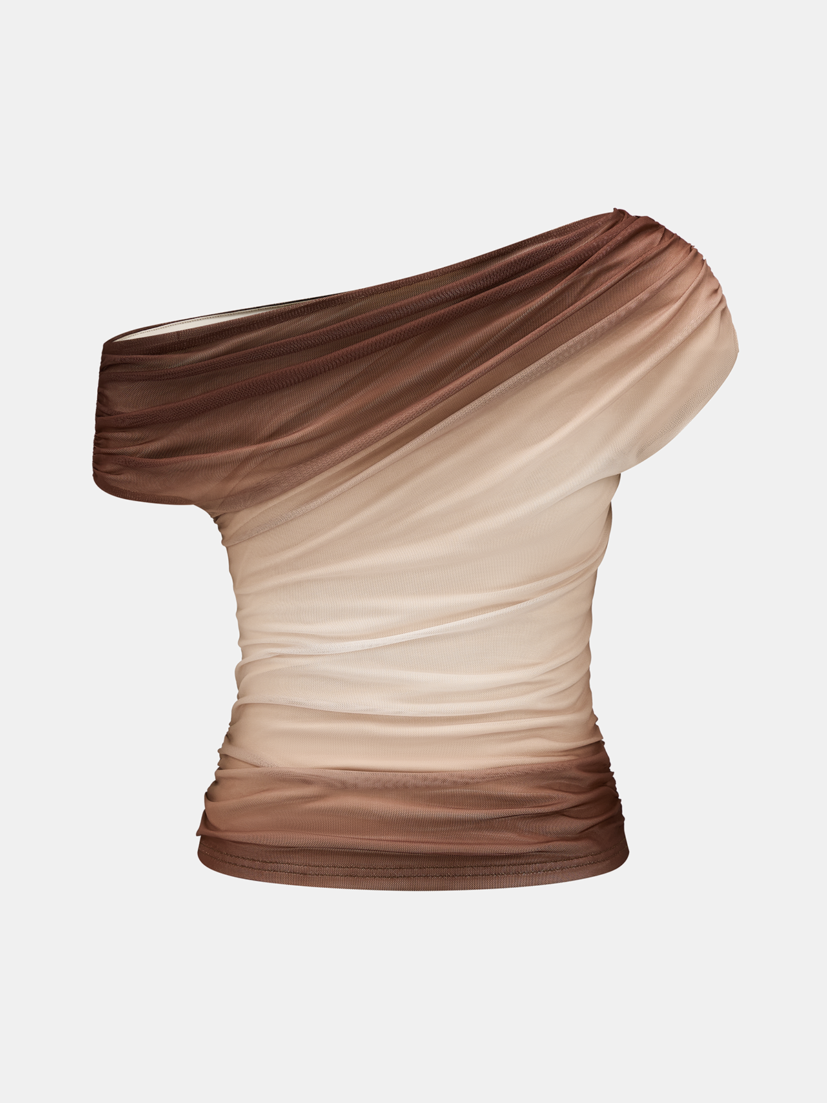 Gradient Mesh Off-Shoulder Ruched Top