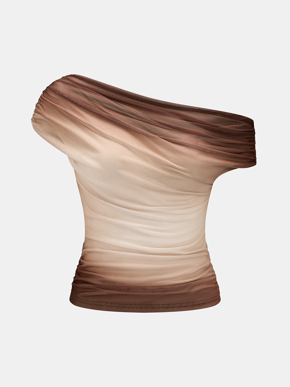 Gradient Mesh Off-Shoulder Ruched Top