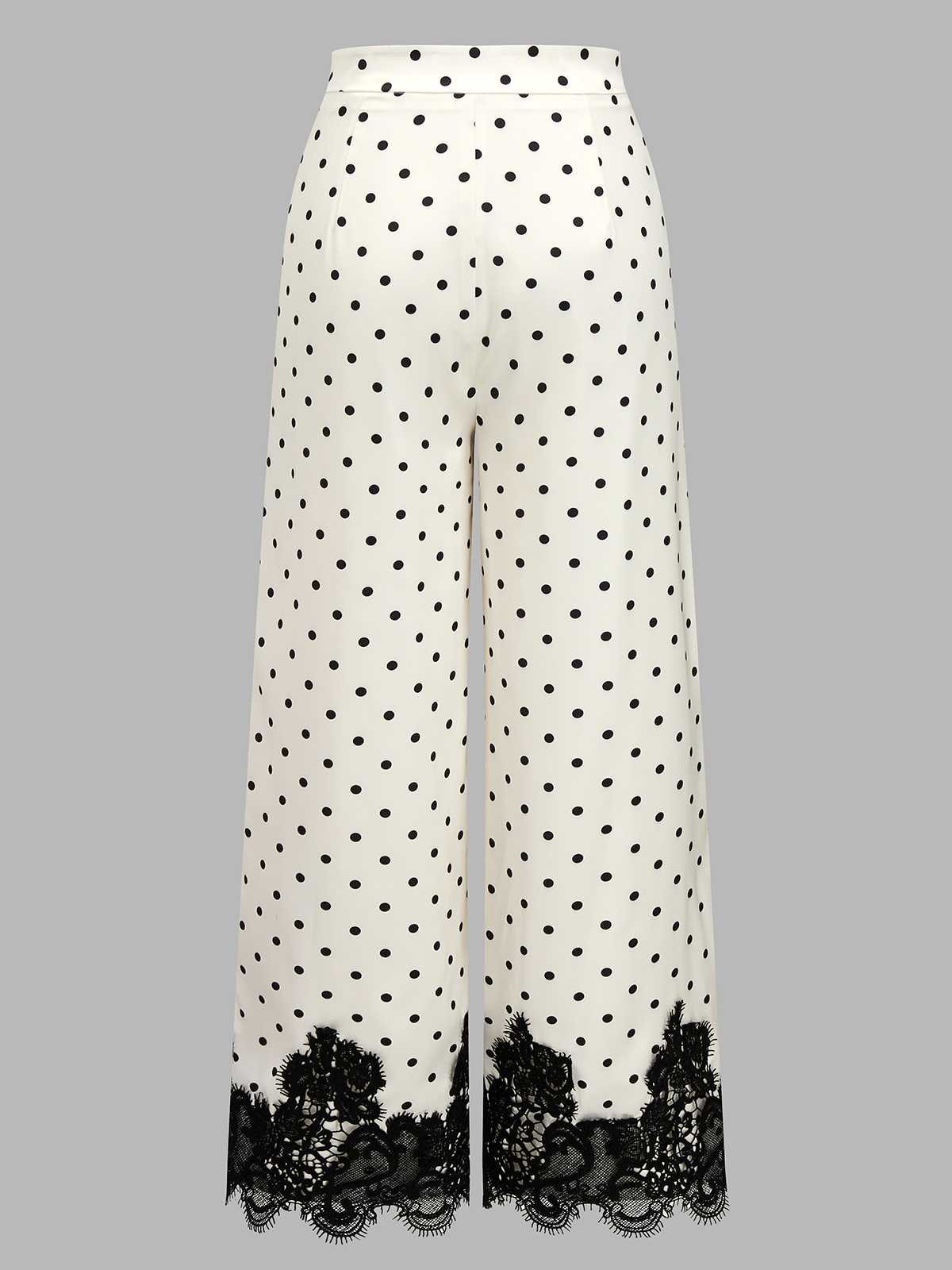 Lace Hem Polka Dot Wide Leg Pants