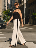 Halter Top & Side-Stripe Belted Pants Set