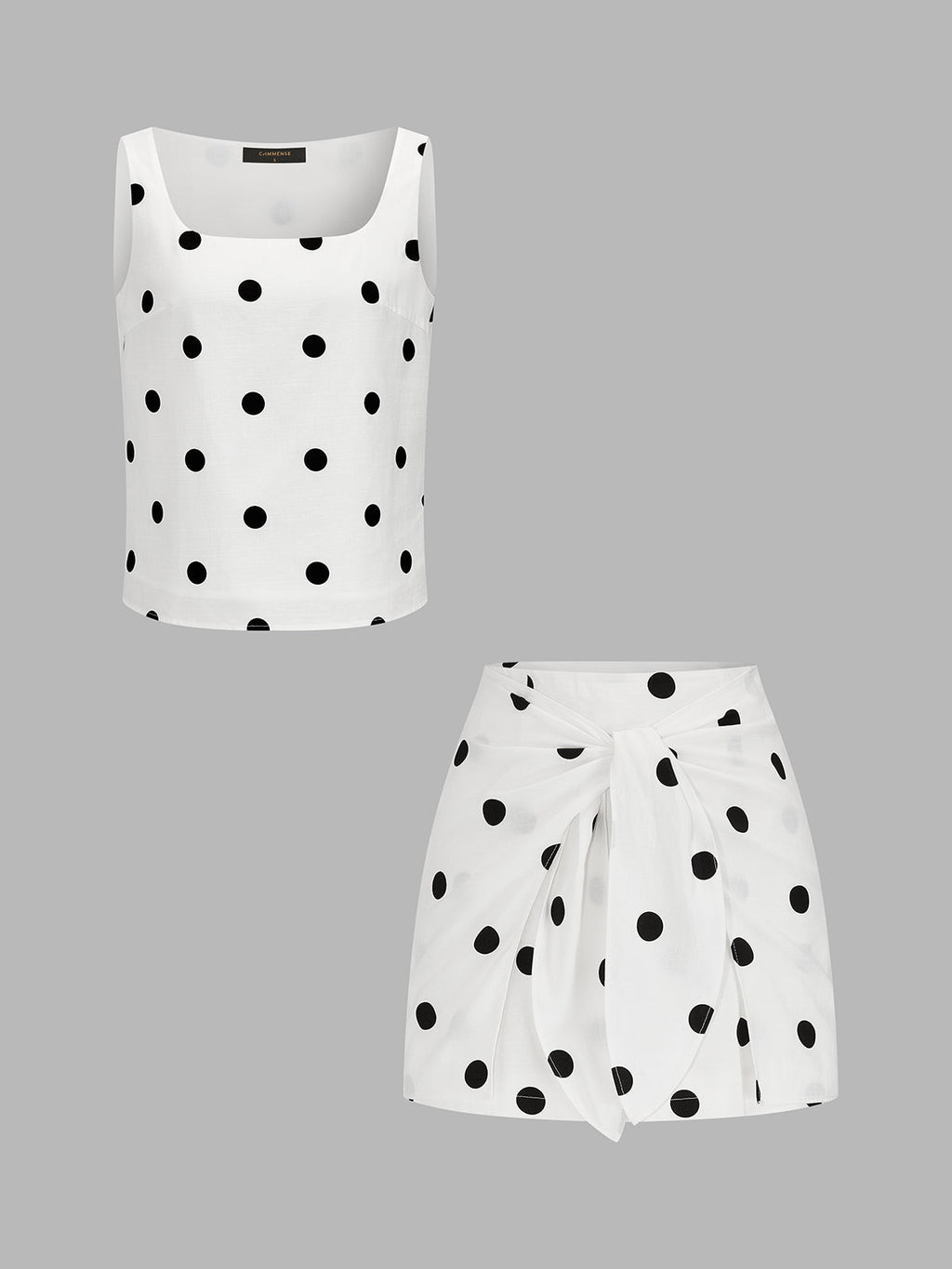 Square Neck Polka Dot Top & Mini Skirt Set