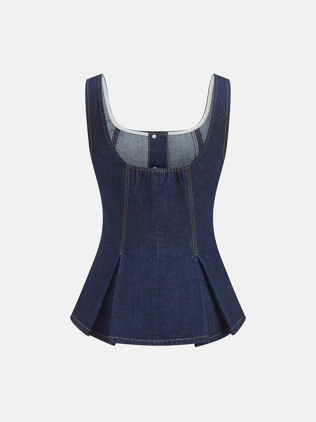 Square Neck Metal Button Peplum Denim Top