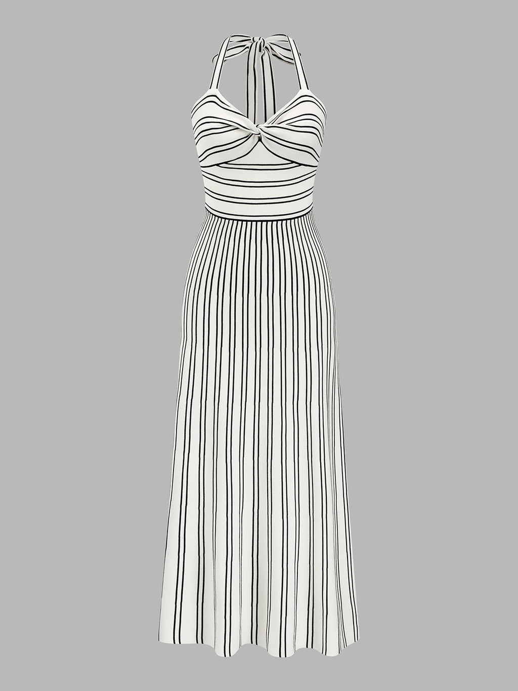 Striped Halter Knit Midi Dress