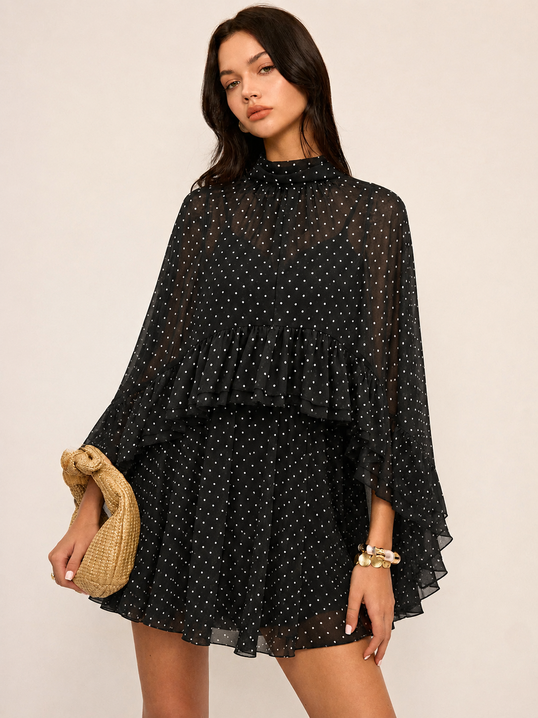 Polka Dot Chiffon Two Piece Dress Set