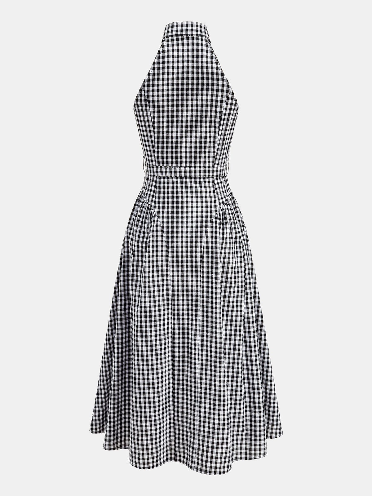 Gingham Collared Halter Belted Midi Dress