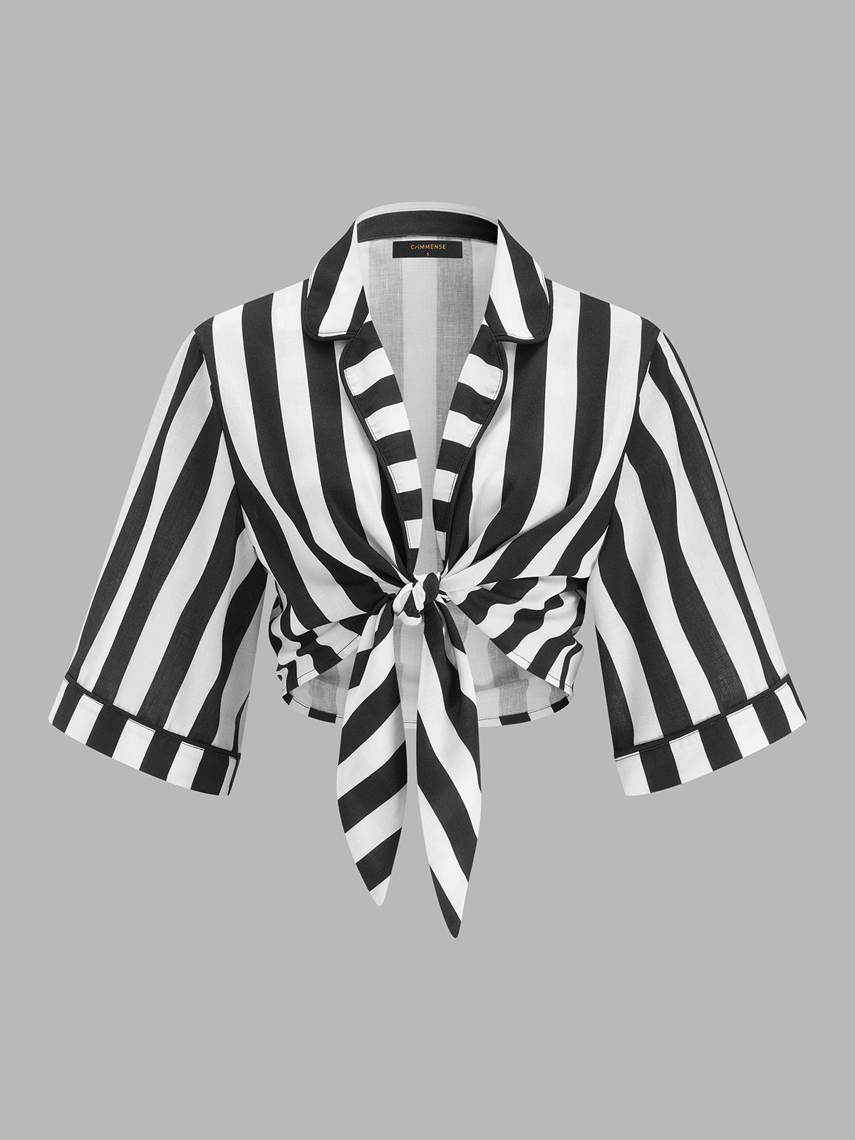 Striped Knotted Blouse & Palm Print Skirt Set