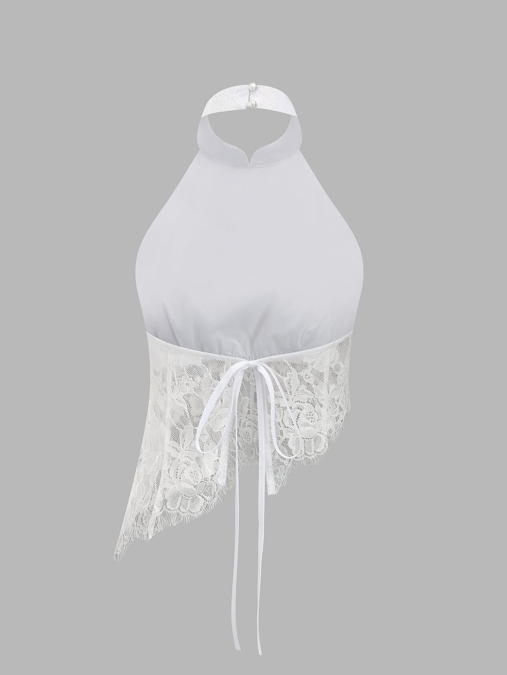 Frog Button Halter Lace Asymmetric Top & Pants Set