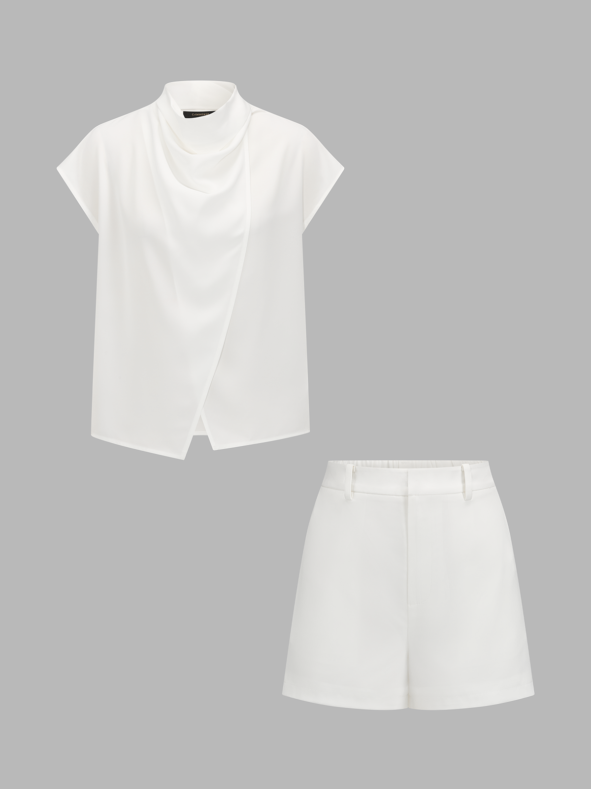 Draped Wrap Front Blouse & Shorts Set