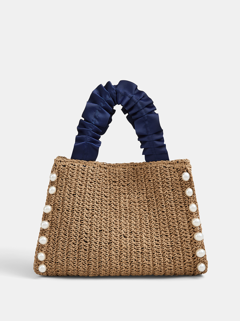 Pearl Decor Woven Straw Tote Bag