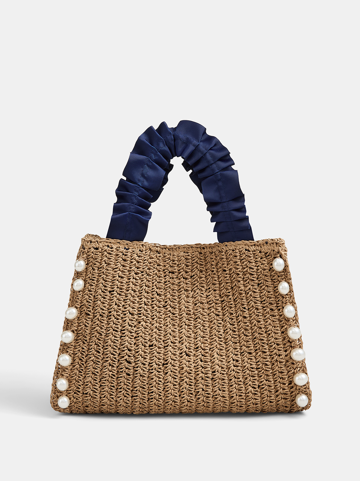 Pearl Decor Woven Straw Tote Bag