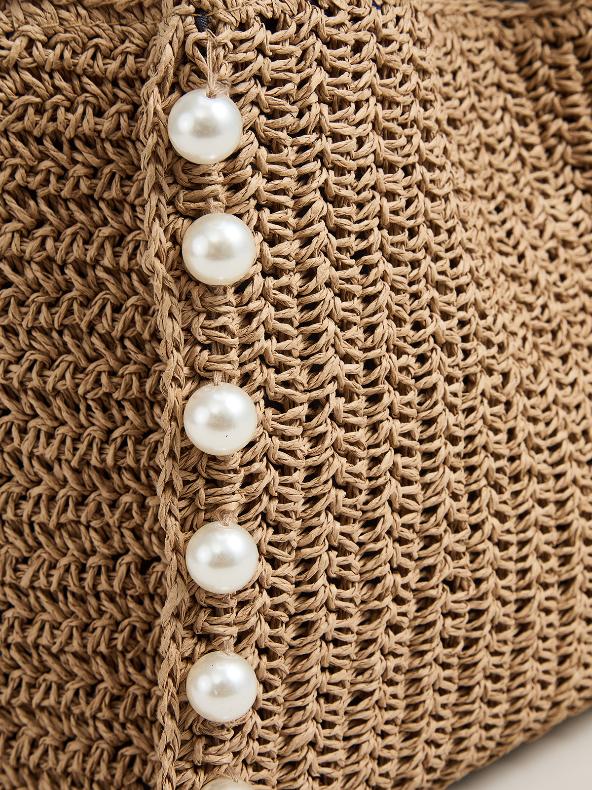 Pearl Decor Woven Straw Tote Bag