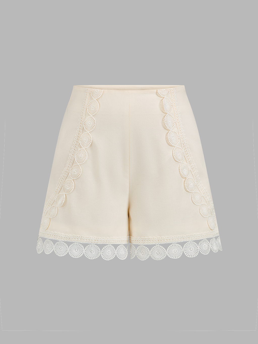 Crochet Lace Hem Cotton Linen Shorts