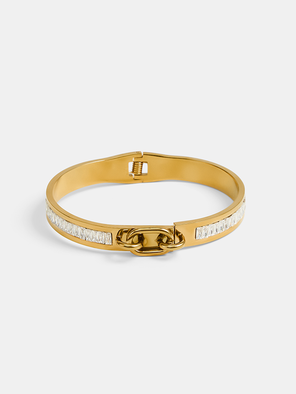 Zircon Inlay Spring Hinge Bangle Bracelet