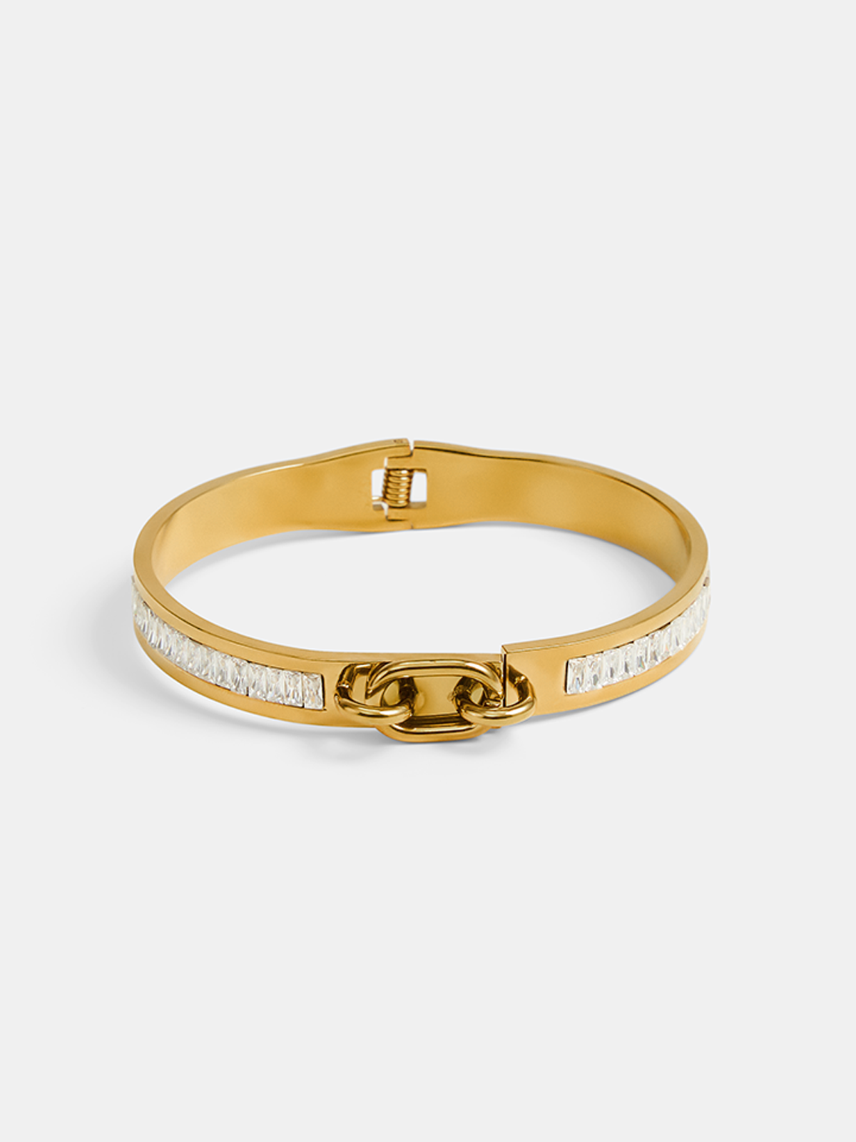 Zircon Inlay Spring Hinge Bangle Bracelet