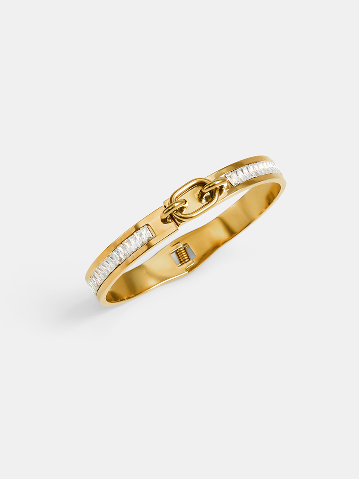 Zircon Inlay Spring Hinge Bangle Bracelet