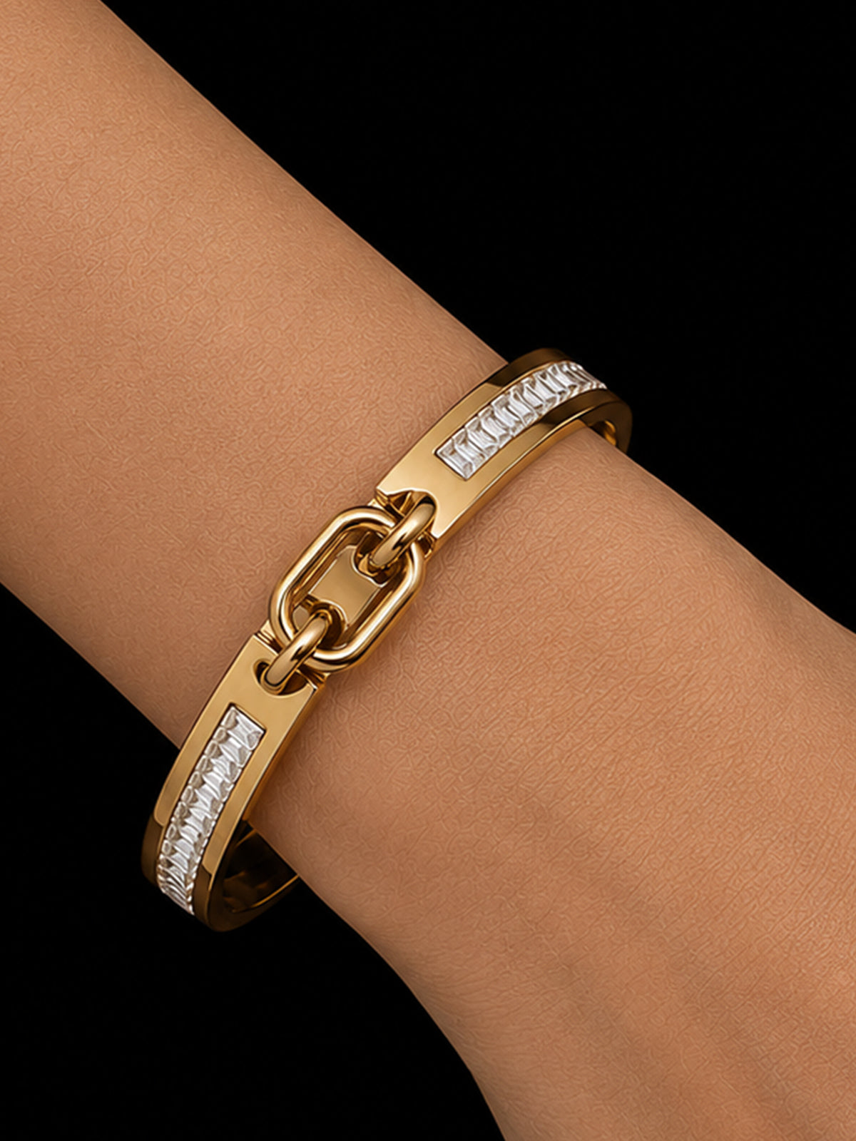 Zircon Inlay Spring Hinge Bangle Bracelet