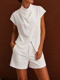 Draped Wrap Front Blouse & Shorts Set